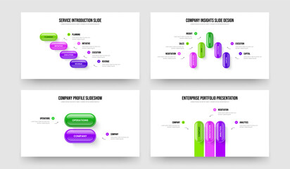 Sales Showcase 4 5 2 3 Element Infographic Presentation Design Collection. Investor Profile Four Five Two Three Option Diagram Slide Layout Vector Illustration Set.