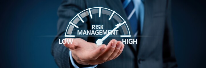 Hand holding a risk management gauge.