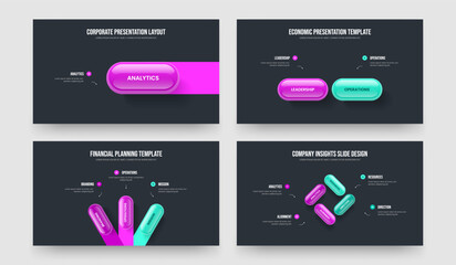 Market Forecast One Two Three Four Option Infographic Slideshow Layout Vector Illustration Collection. Sales Strategy 1 2 3 4 Step Diagram Slide Design Set.