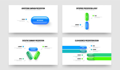 Digital Campaign 1 2 3 4 Step Infographic Frame Layout Collection. Project Review One Two Three Four Element Diagram Slideshow Template Vector Illustration Bundle.