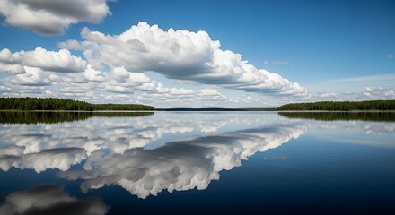 Obraz premium Serene Lake Reflecting a Sky of Majestic Clouds