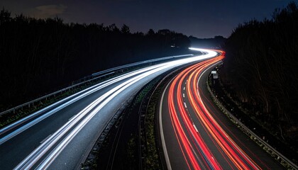 Ephemeral brushstrokes: Light trails painting a vivid portrait across asphalt highway