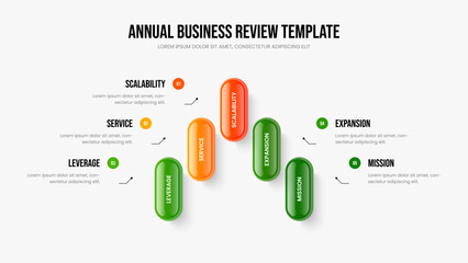 Company Portfolio 5 Step Diagram Slideshow Design. Market Briefing Five Element Infographic Frame Layout. Corporate Visualization Slide Template Vector Illustration.