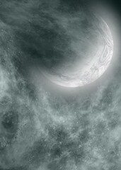 Silver Moon. 3D illustrations drawn on a tablet are used for graphic design work related to astronomy or other things.