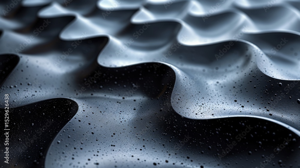Aufkleber an abstract close-up of a wave-like black textured surface, featuring droplets of water that create 