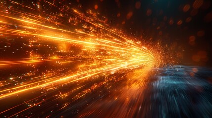An intense abstract image depicting fast-moving light trails against a dark background, symbolizing speed, energy, and the essence of motion in the universe.