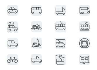 Wheeled Transport. Concept editable stroke outline icons set isolated on white background flat vector illustration. Pixel perfect.