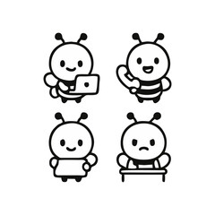 collection of activities Vector Line Art Honey Bee Chibi Office Work