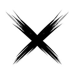 Black brushstroke X mark on a bright white background.