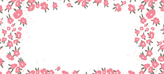 Spring, summer illustration with flowers. Happy birthday, holiday, celebration greeting and invitation card. Colorful floral banner, frame. Modern floral compositions. Copy space.