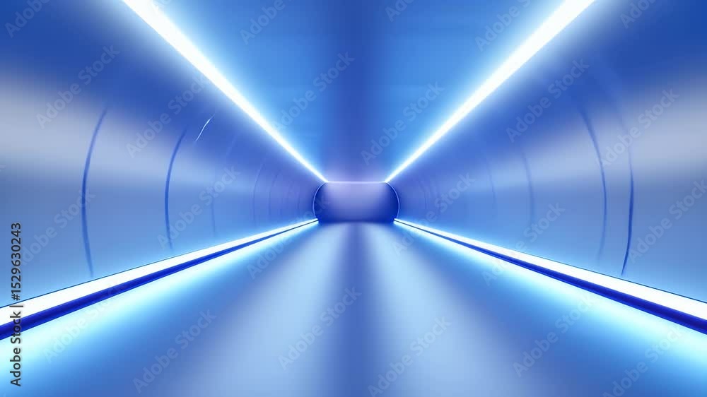 Aufkleber illuminated tunnel with geometric shapes in blue tones futuristic architecture with glowing lights a