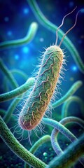 Fototapeta premium High-magnification image of an Escherichia coli bacterium with a pointed end and multiple loops