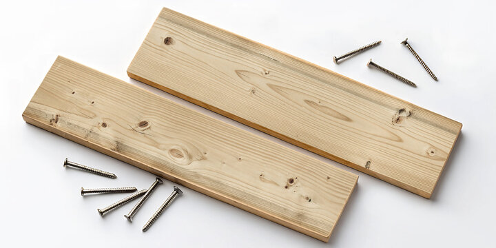 Stack of planks and nails on clean white background.
Ideal for hardware store promotions or catalog design.