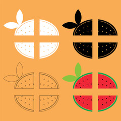 watermelon icon vector with four different styles on orange background