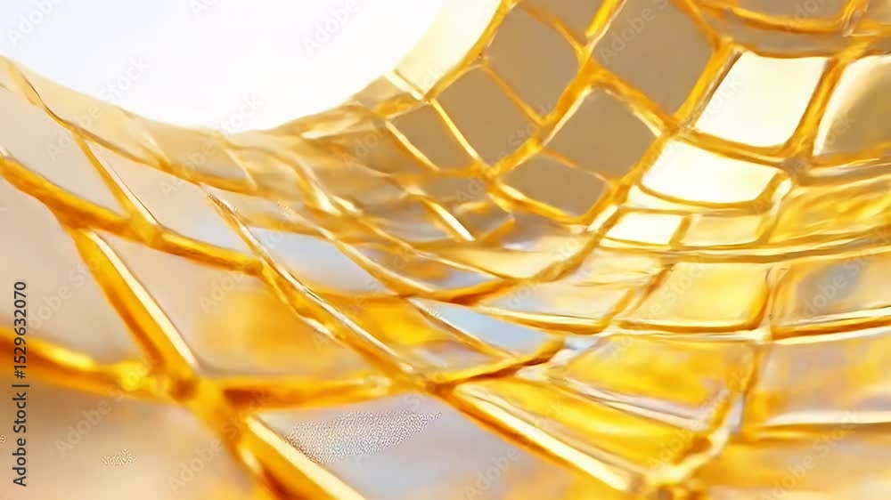 Poster golden metallic geometric texture with reflective surface and curved grid modern design with a luxur