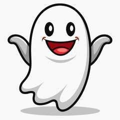 a cute and friendly cartoon ghost with bright