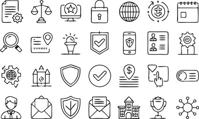 Cyber security line icons set. Black vector illustration. Editable stroke.