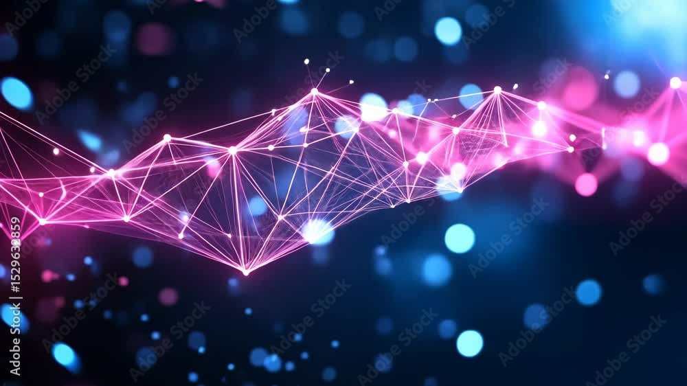 Poster vibrant digital data network visualization with dynamic pink and blue lights