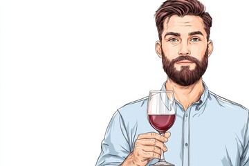 Young Bearded Man Holding a Glass of Red Wine Pixel Art Portrait