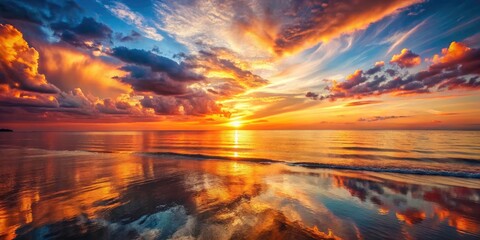 Double exposure magic captures a vibrant orange sunset mirroring the ocean's surreal depths.