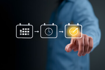 Professional Scheduling Process – Calendar to Clock to Completed Task with Digital Workflow