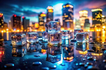 Double exposure photography blends city's sharp edges with the soft melt of ice, an abstract urban dreamscape.