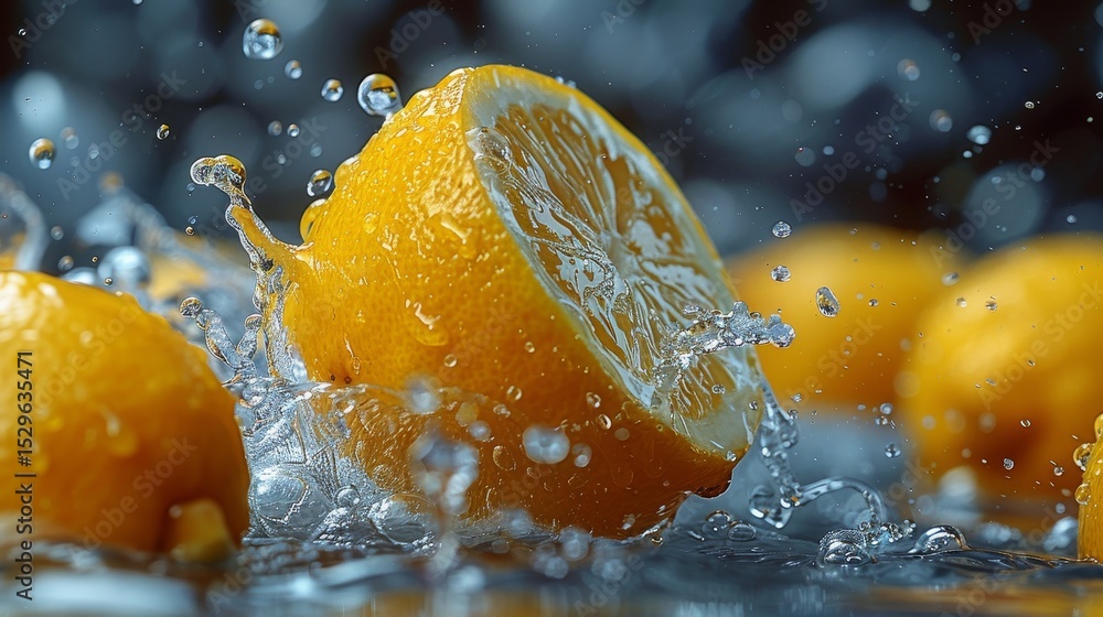 Aufkleber a close-up of a sliced lemon creating a splash in water captures the refreshing essence and vibrancy