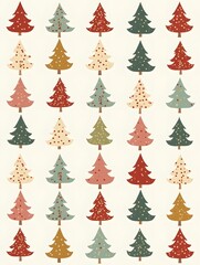 Obraz premium Flat Upcycled Fabric Christmas Tree concept as A seamless minimal background featuring a repeating pattern of Christmas trees made from upcycled fabric scraps in various colors and Square Set 2 Square