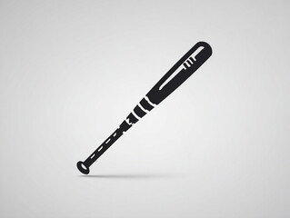 A stylized black baseball bat with white accents isolated on a gradient gray background casting a shadow