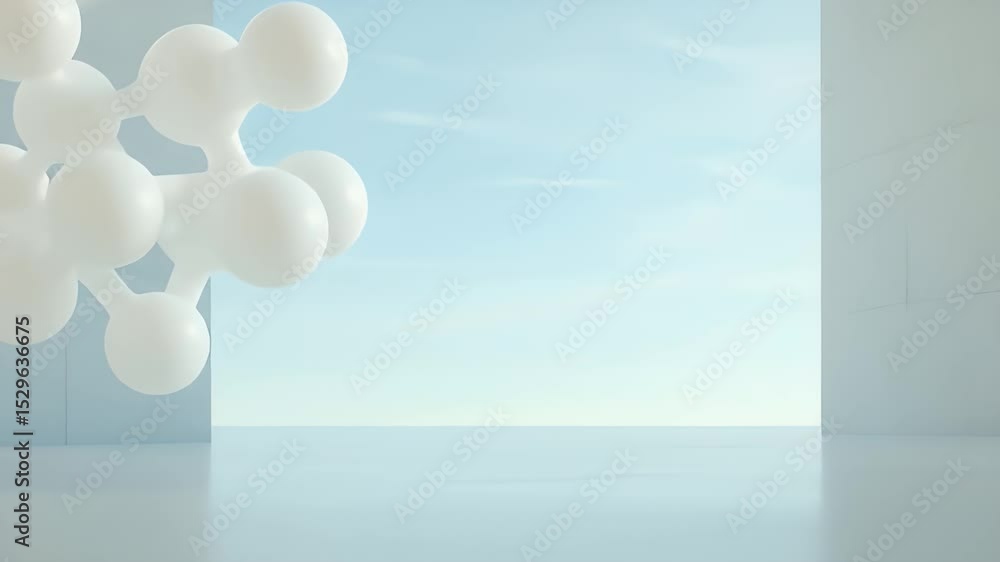 Poster abstract white molecule structure against clear sky background in minimal architecture and clean fut