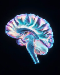 Hippocampus MRI scan. MRI brain scan with colorful AI overlay on hippocampus area.