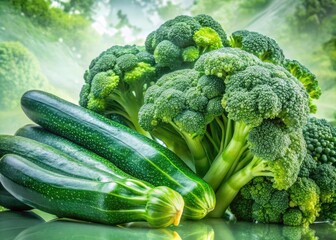 Double exposure photography unveils a fantastical blend of zucchini and broccoli.