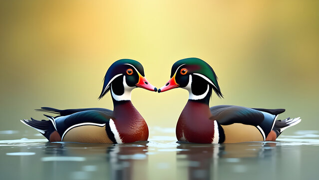 Tow Wood Duck love i beautiful background