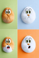 Fototapeta premium Four Jovial 3D Cartoon Cat Egg Faces with Various Expressions