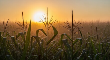 Dewkissed Cornfield at Sunrise