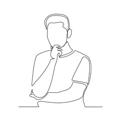 Continuous line drawing of thinking man. single line art of business man pose concept. Vector illustration editable stroke