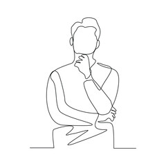 Continuous line drawing of thinking man. single line art of business man pose concept. Vector illustration editable stroke