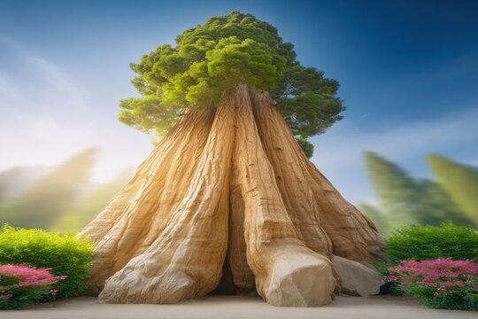 Low Angle View of a Giant Sequoia Tree Trunk - Powered by Adobe