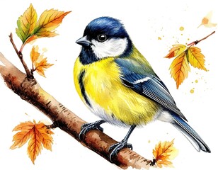 Obraz premium titmouse. Watercolor illustration on white background