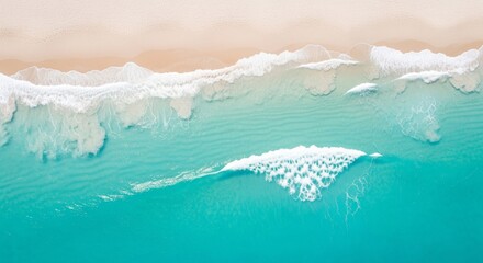 Aerial view of ocean waves meeting sandy shore