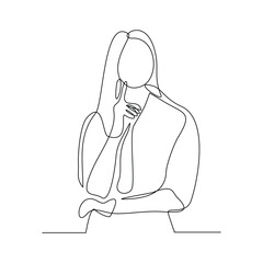 Continuous line drawing of thinking woman. single line art of business woman pose concept. Vector illustration editable stroke