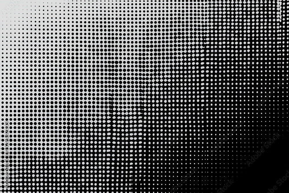 Poster black and white halftone pattern with gradient effect from light to dark in a circular dot arrangeme