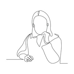 Continuous line drawing of thinking woman. single line art of business woman pose concept. Vector illustration editable stroke
