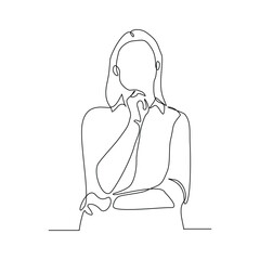 Continuous line drawing of thinking woman. single line art of business woman pose concept. Vector illustration editable stroke