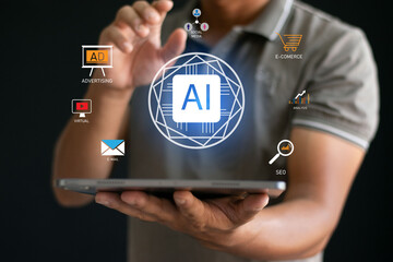 AI, an assistant for online sales of digital marketing, advertising, advertising, product advertising, promoting products or services through digital tools, online advertising concept 
