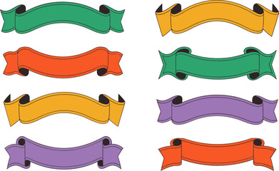 Obraz premium Retro comic ribbon tags. Curved bubble-edge ribbons with bold expression banner style in party color palette 