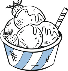 Funny cartoon ice cream bowl bucket glass character illustration