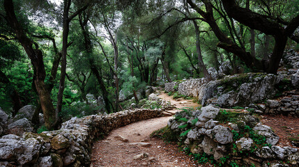 Rustic Walking Path In Mediterranean Woods, Ideal For Slow-Living Or Rural Campaigns