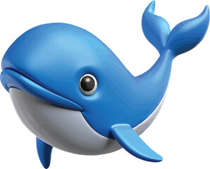 Obraz premium A cheerful cartoon whale with a sleek, blue body and a playful expression, swimming gracefully in a bright, white background.
