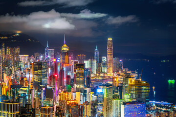 Aerial shots of Hong Kong city at night.